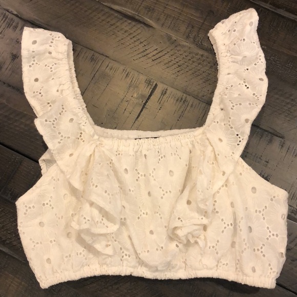 7 For All Mankind Eyelet Lace Embroidered Crop Top White Tank Top Size XS EUC - Picture 12 of 16